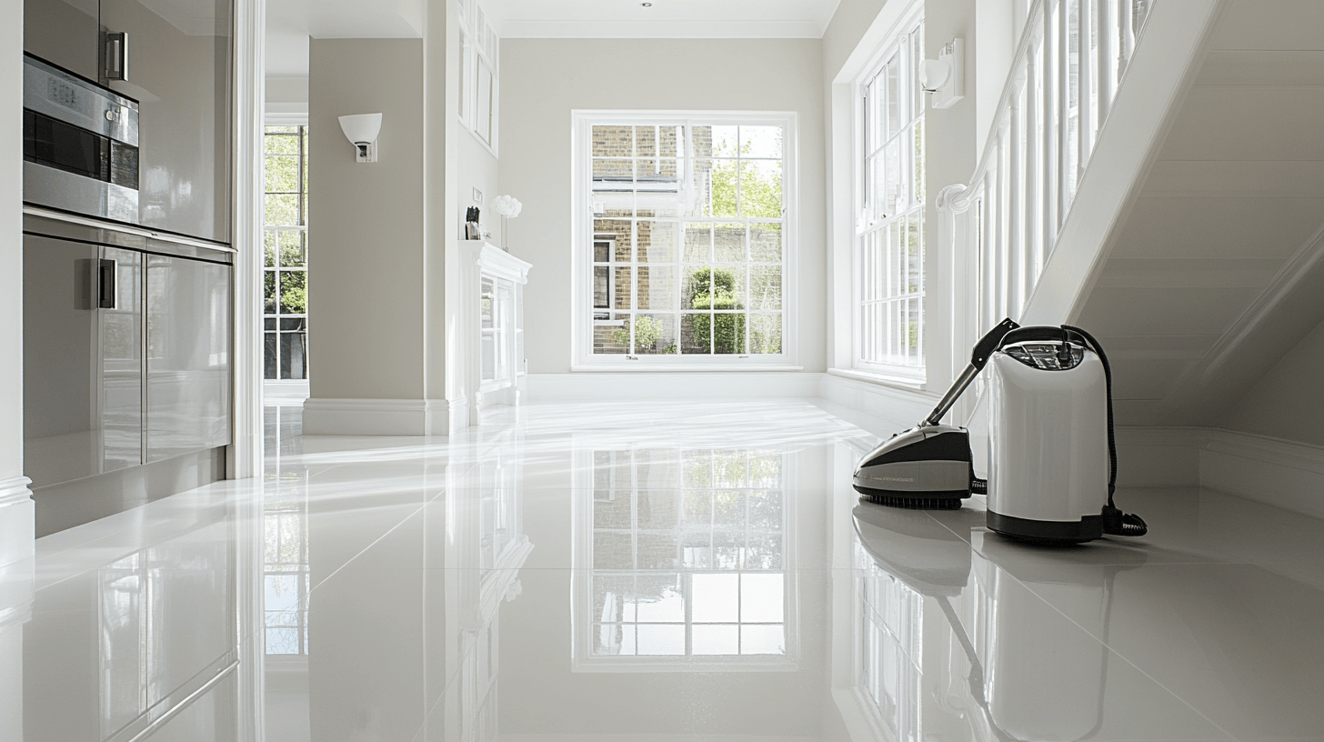 Clean modern London home interior after builders cleaning with polished floors and spotless windows
