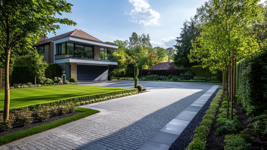 A modern driveway being cleaned by a professional service in London named Driveway Choice